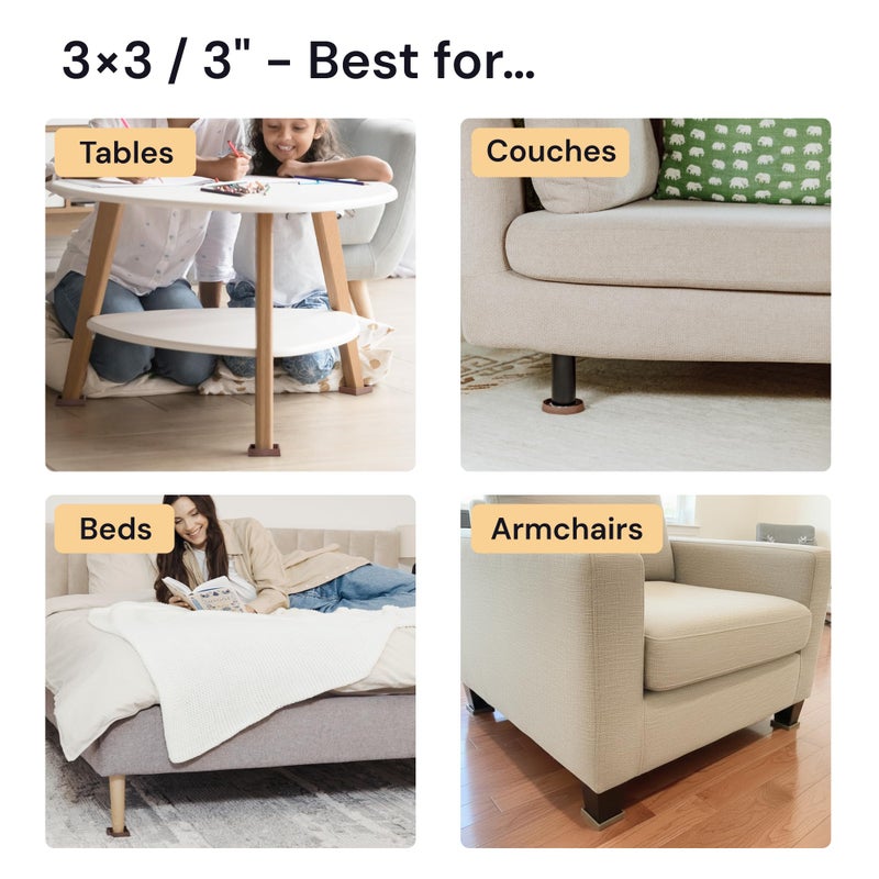 CasterMaster Non-Slip Rubber Furniture Pads - 3 in x 3 in Set of 4 Brown - Floor Protectors for Hardwood Floors & Chairs - Grippers & Rubber Feet for Furniture - Image 3